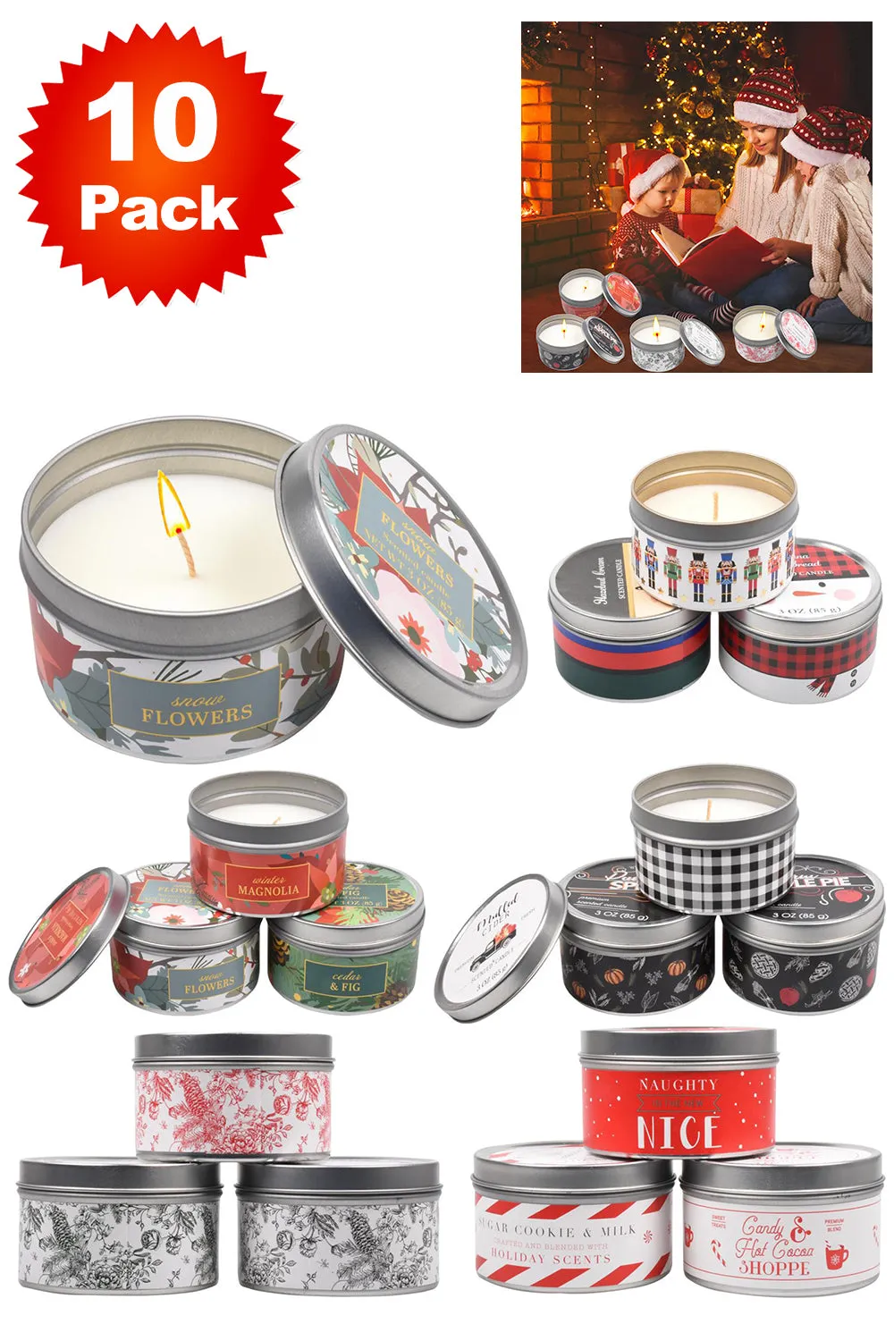 10 Pack Festive Decorative Scented Candles