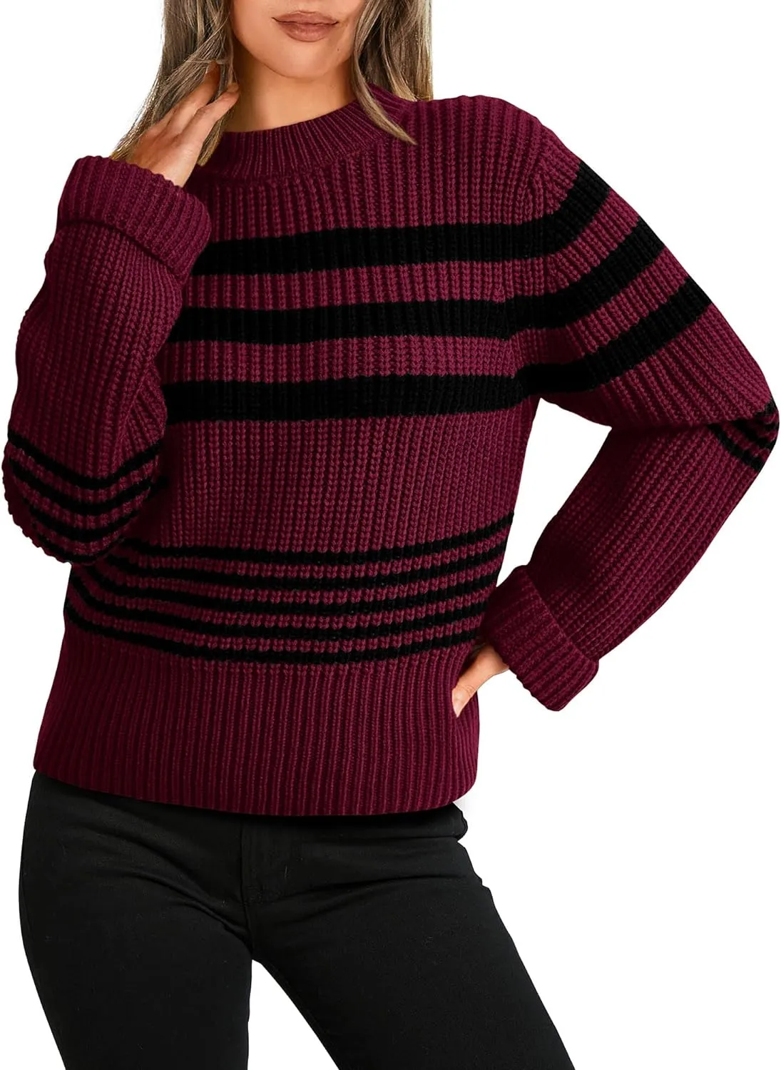 2023 Women's Striped Color Block Sweater