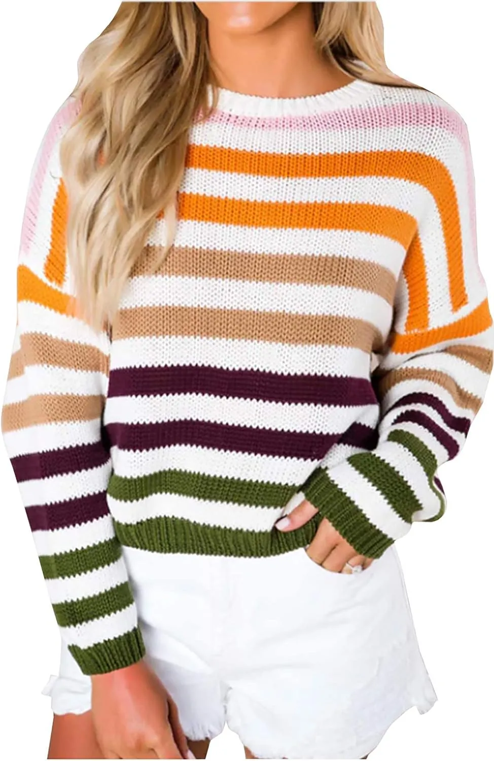 2023 Women's Striped Color Block Sweater