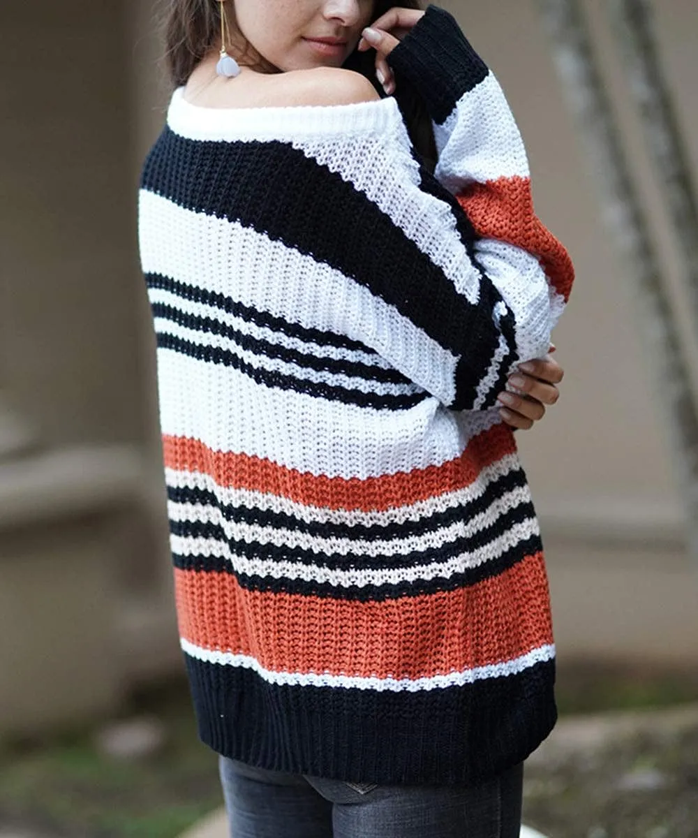 2023 Women's Striped Color Block Sweater