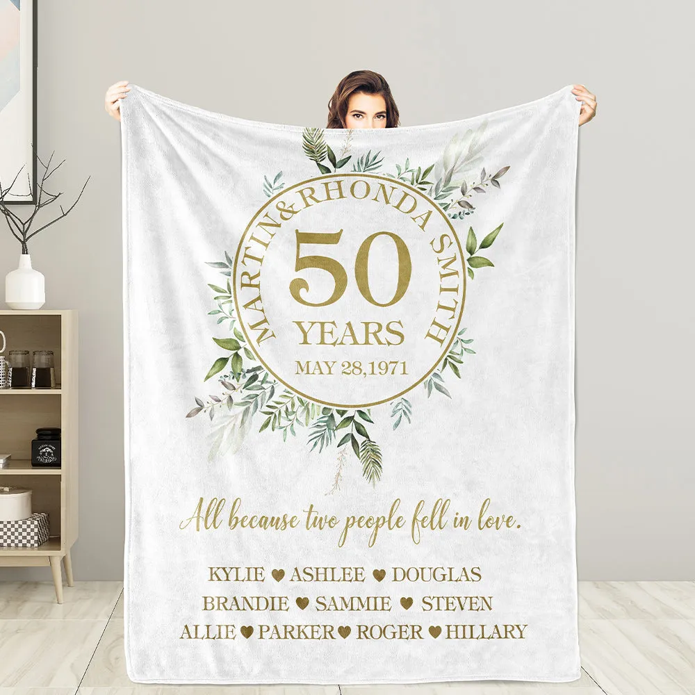 50th Anniversary Gifts Gold Year Blanket for Couple Personalized Name Year Kids Name