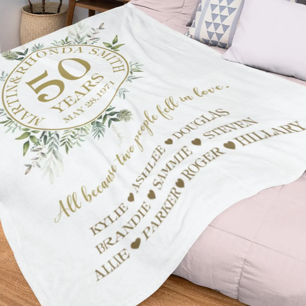 50th Anniversary Gifts Gold Year Blanket for Couple Personalized Name Year Kids Name