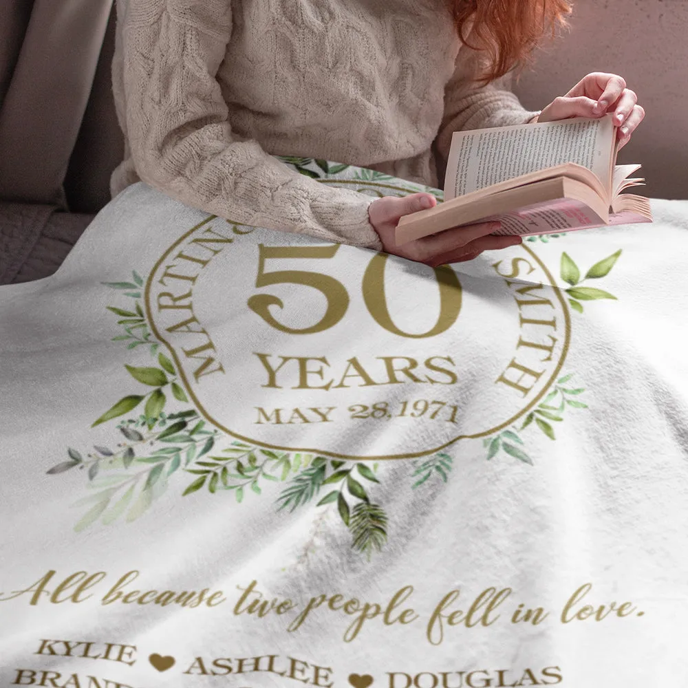 50th Anniversary Gifts Gold Year Blanket for Couple Personalized Name Year Kids Name