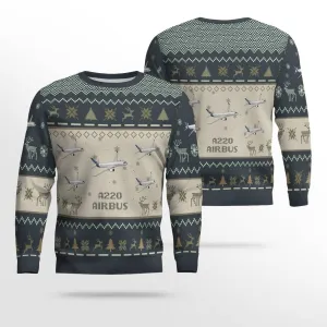 Airbus A220 Aircraft Multicolor Ugly Christmas Sweater, Idea Gift for Men Dad Christmas