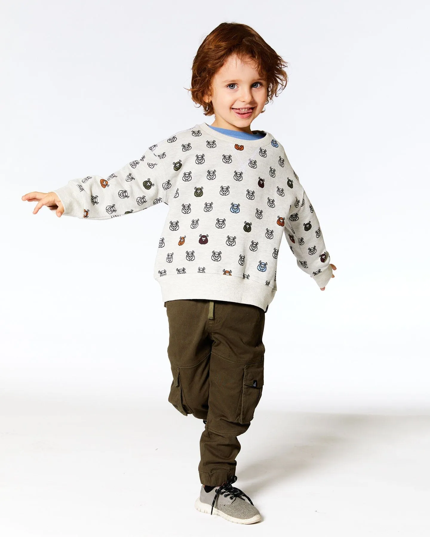 Allover Buffalo Printed Sweatshirt Oatmeal Mix