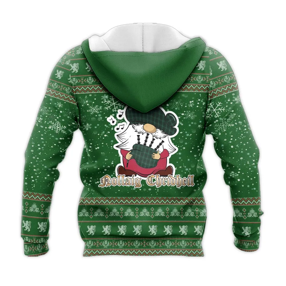 Armagh County Ireland Clan Christmas Knitted Hoodie with Funny Gnome Playing Bagpipes