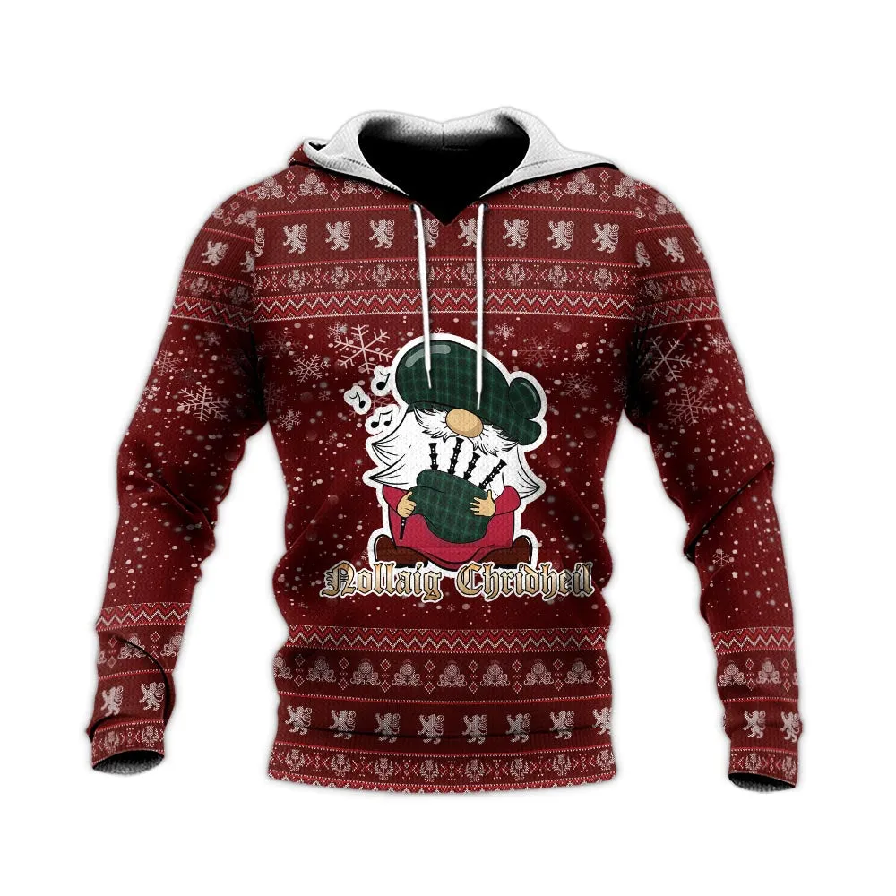 Armagh County Ireland Clan Christmas Knitted Hoodie with Funny Gnome Playing Bagpipes