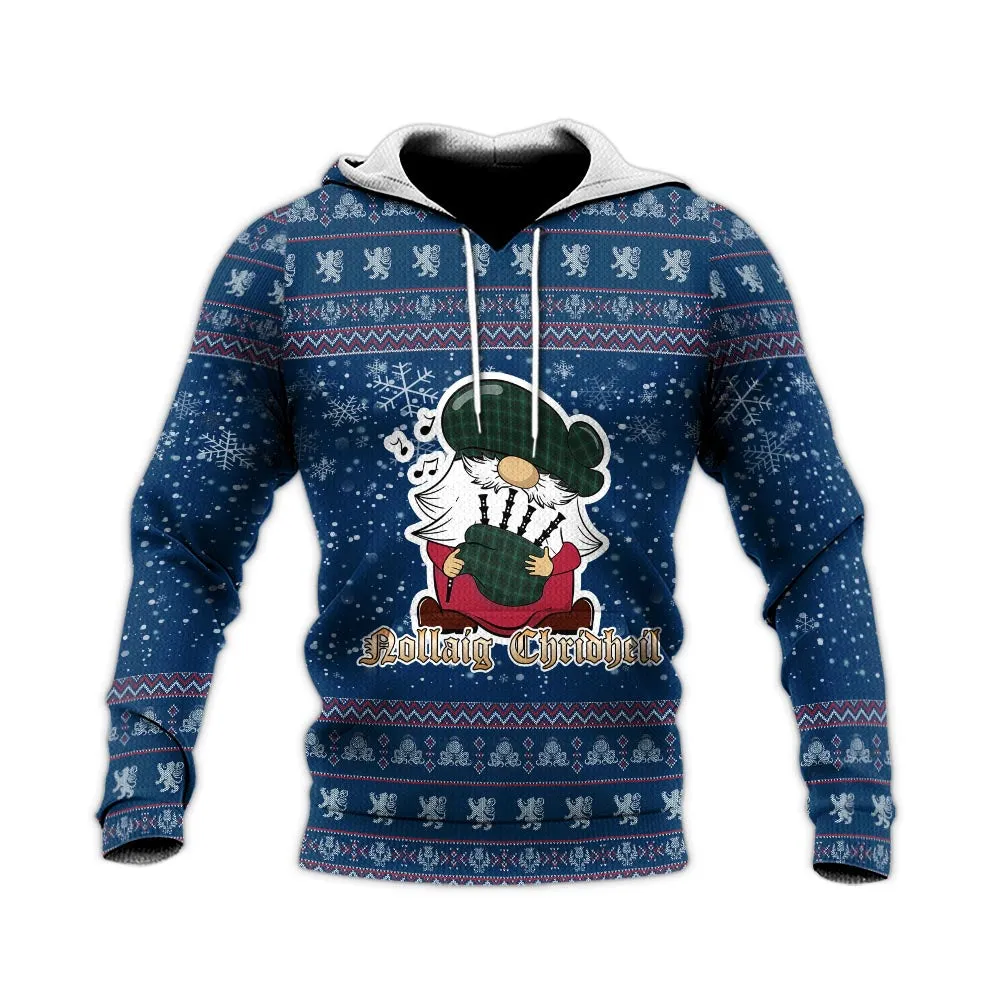 Armagh County Ireland Clan Christmas Knitted Hoodie with Funny Gnome Playing Bagpipes