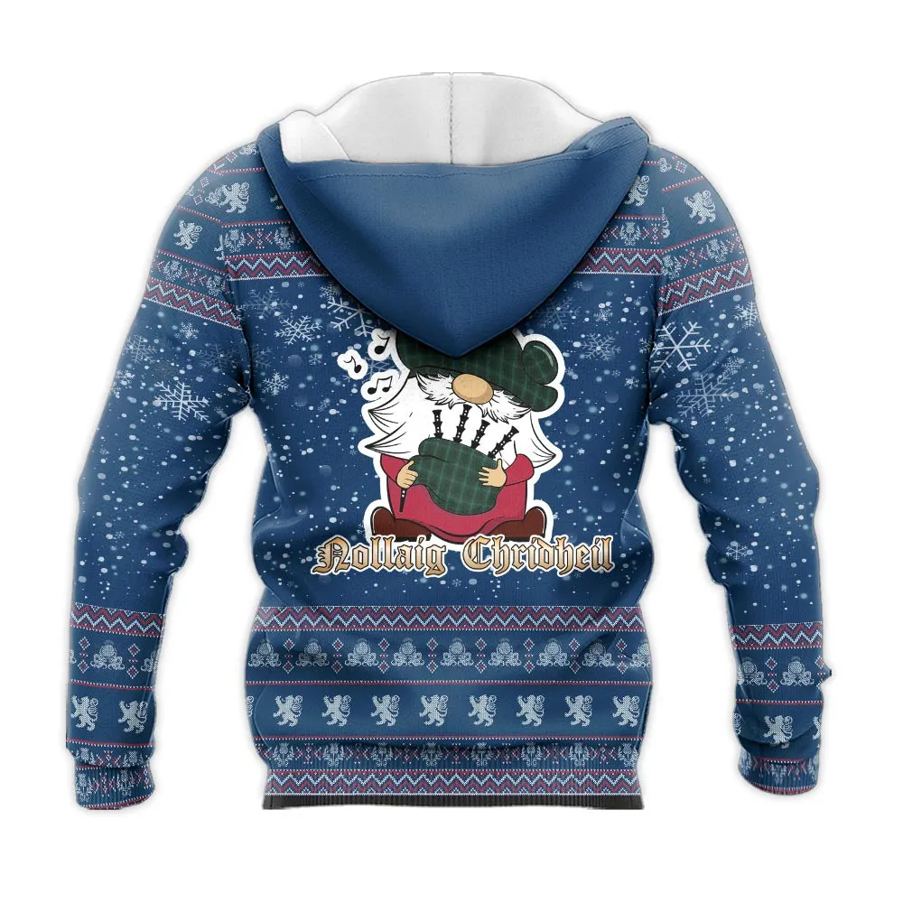 Armagh County Ireland Clan Christmas Knitted Hoodie with Funny Gnome Playing Bagpipes