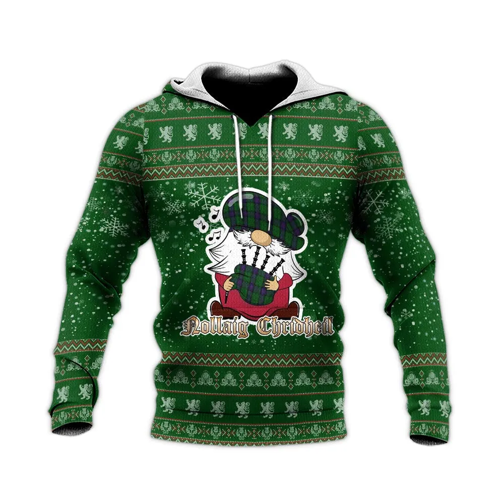 Armstrong Clan Christmas Knitted Hoodie with Funny Gnome Playing Bagpipes