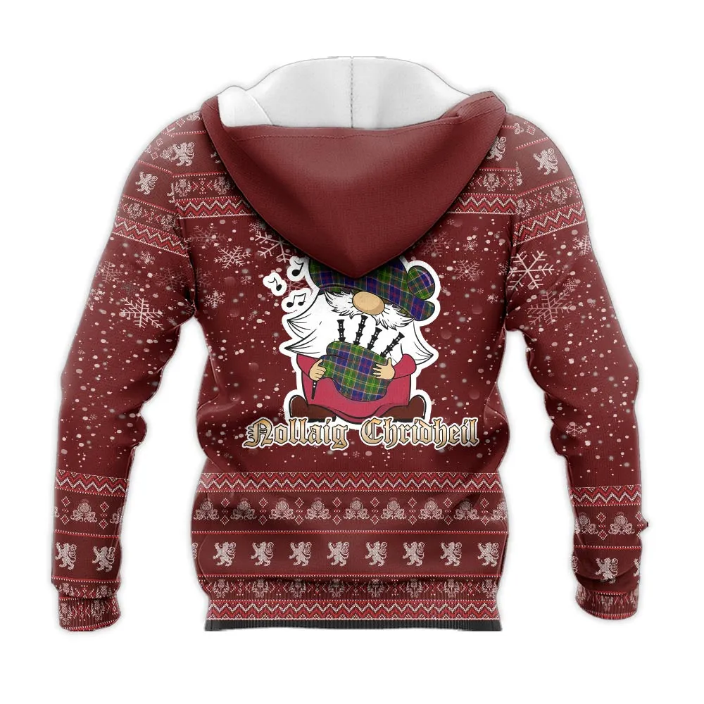 Arnott Clan Christmas Knitted Hoodie with Funny Gnome Playing Bagpipes