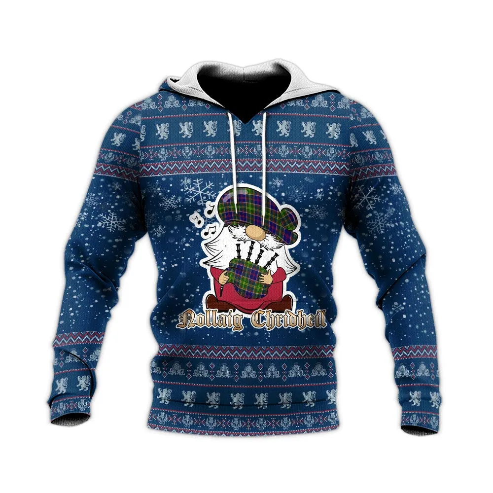 Arnott Clan Christmas Knitted Hoodie with Funny Gnome Playing Bagpipes