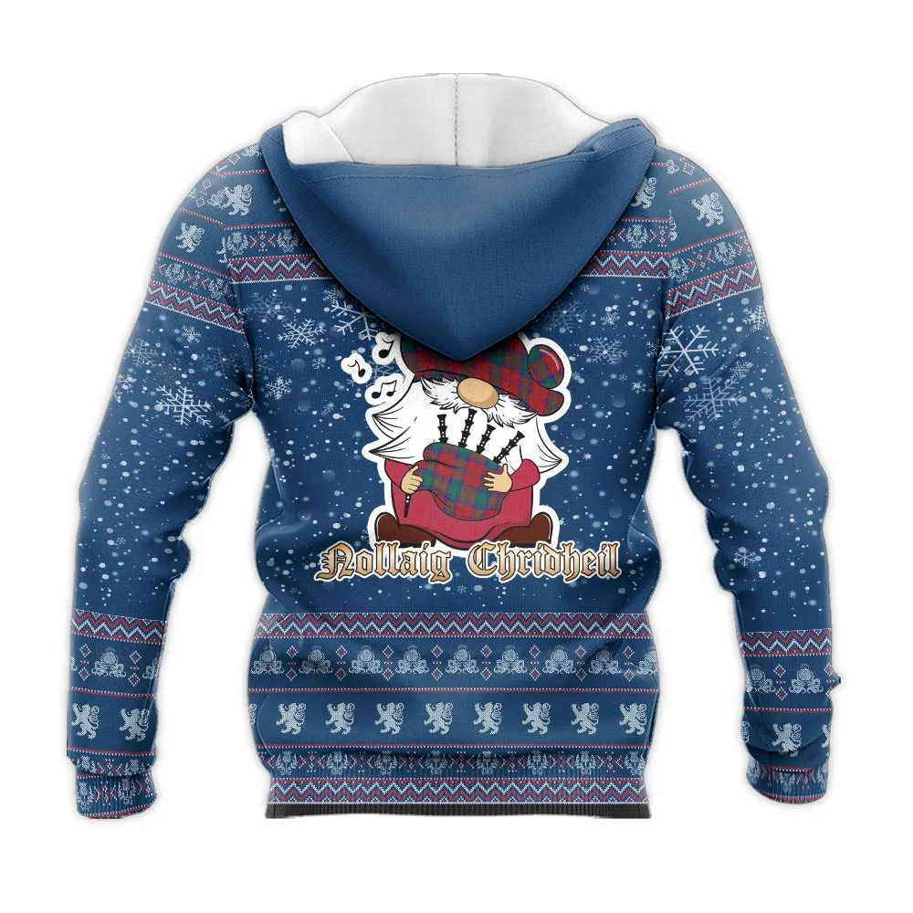 Auchinleck (Affleck) Clan Christmas Knitted Hoodie with Funny Gnome Playing Bagpipes