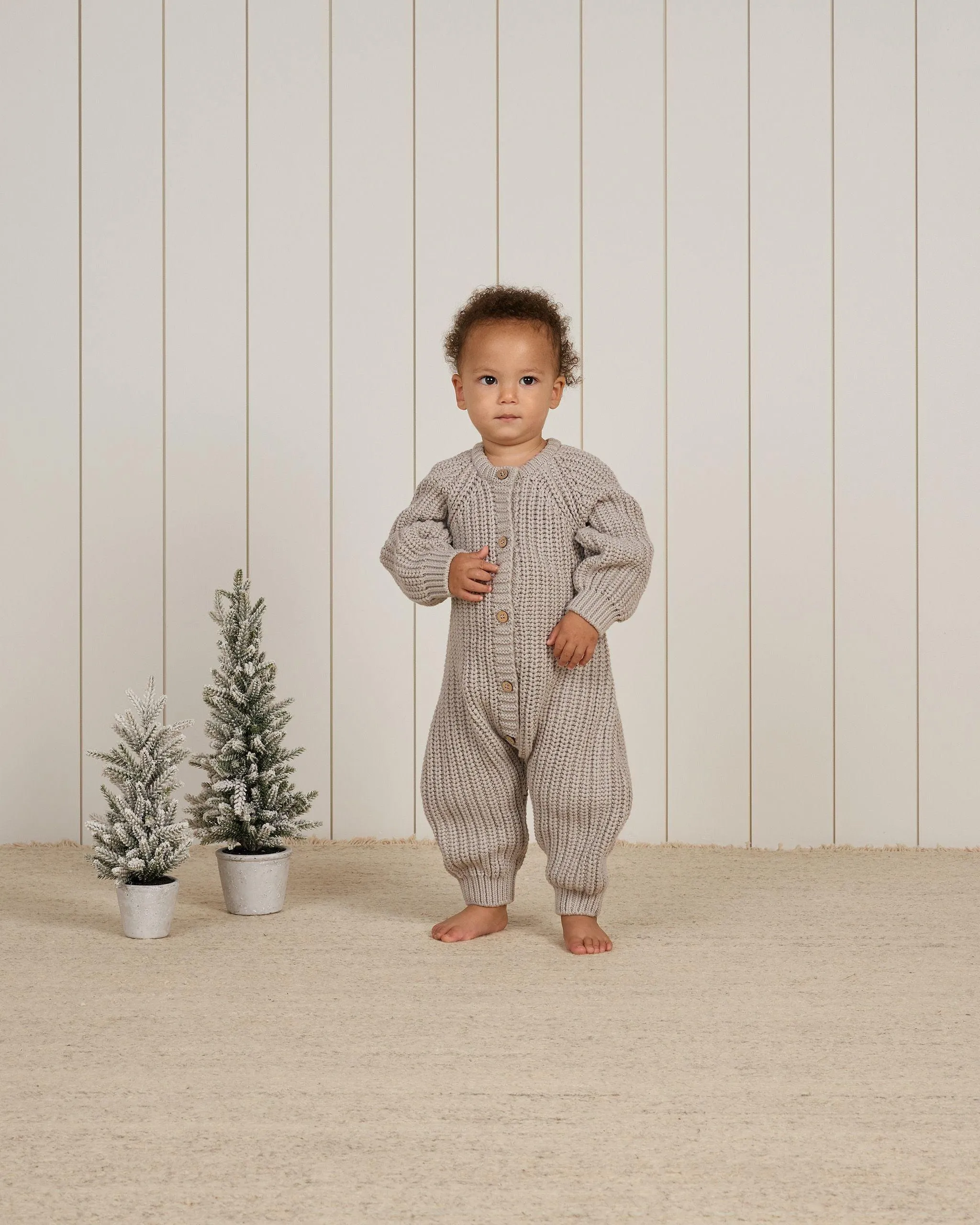 Baby Boy Jumpsuit and Rompers | Chunky Knit Jumpsuit- Fog | Quincy Mae