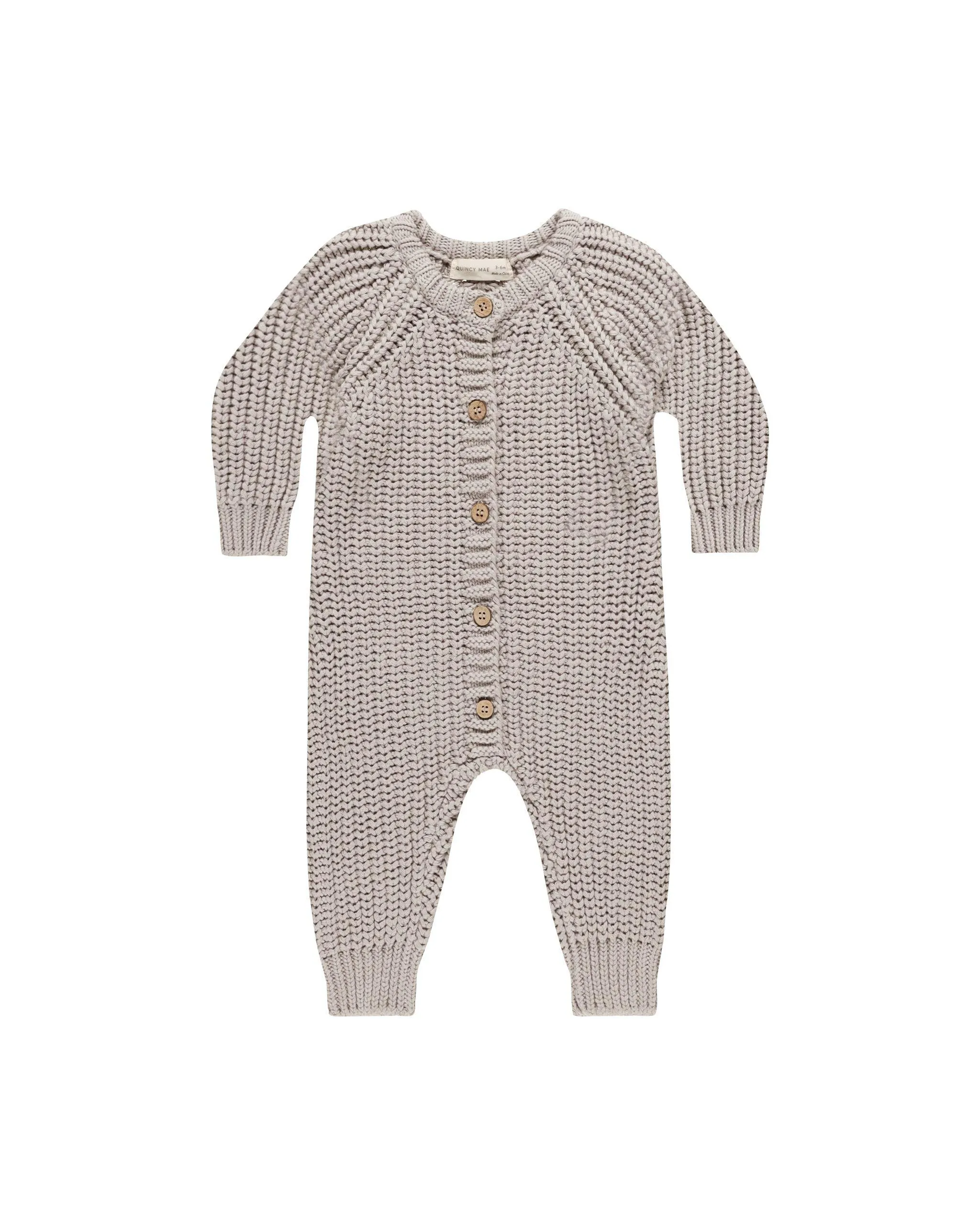 Baby Boy Jumpsuit and Rompers | Chunky Knit Jumpsuit- Fog | Quincy Mae