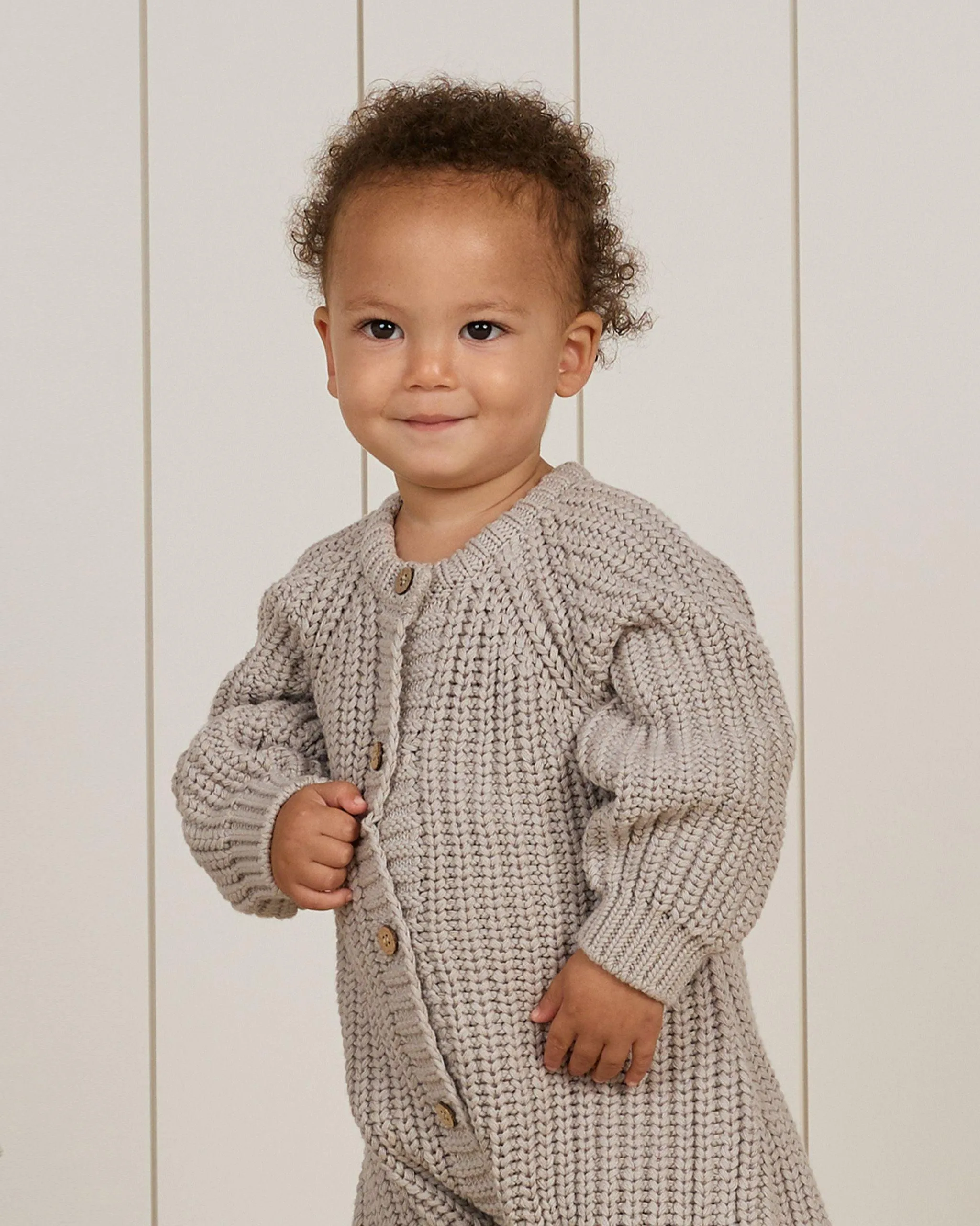 Baby Boy Jumpsuit and Rompers | Chunky Knit Jumpsuit- Fog | Quincy Mae