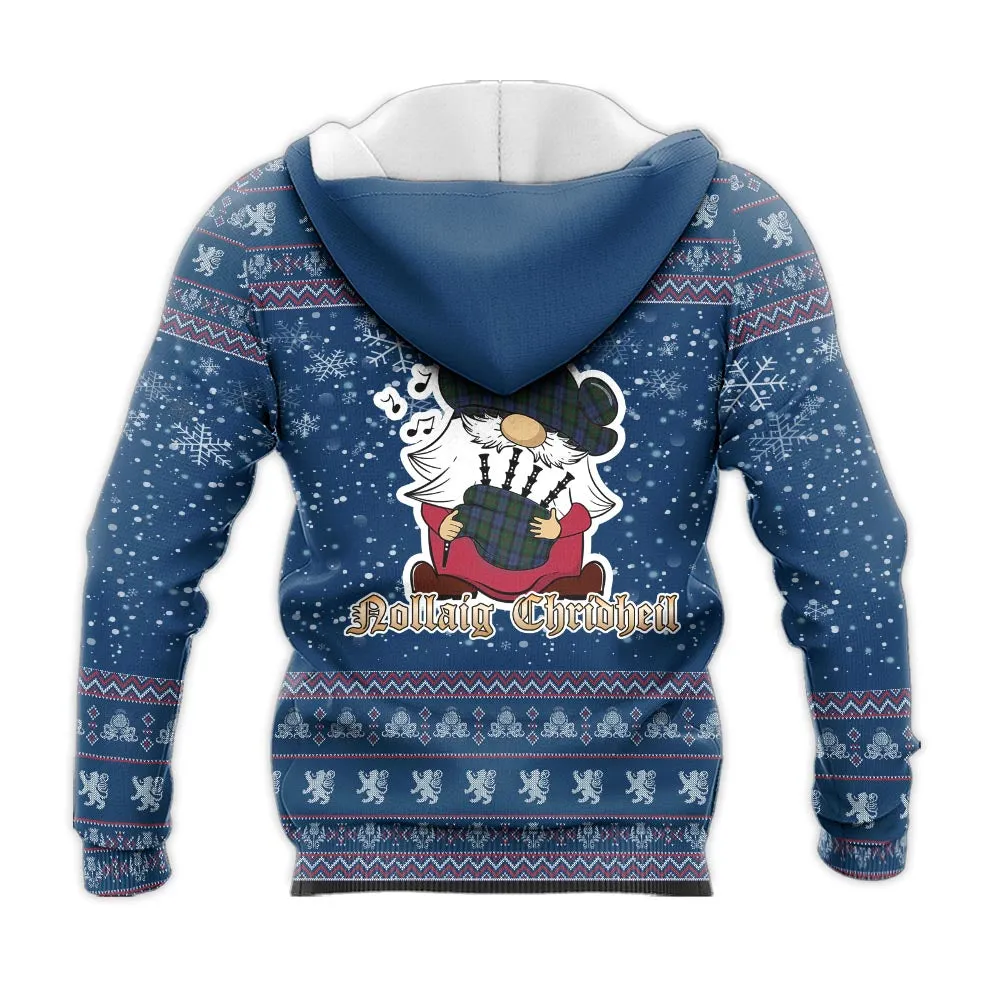 Baird Clan Christmas Knitted Hoodie with Funny Gnome Playing Bagpipes