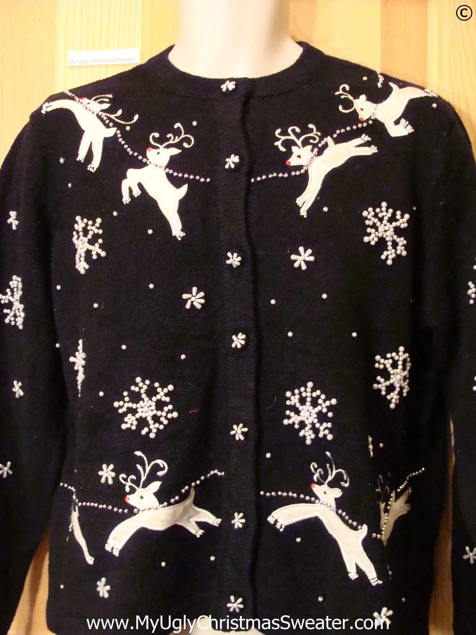 Black Best Christmas Sweater with 2sided Leaping Reindeer