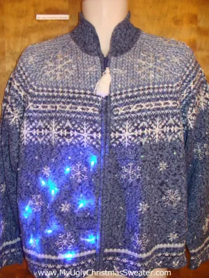 Blue Nordic Snowflakes Light Up Ugly Xmas Sweater