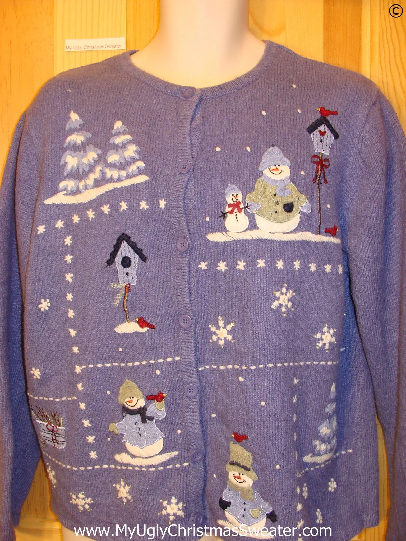 Blue Two Sided Snowman Themed Cheap Christmas Sweater