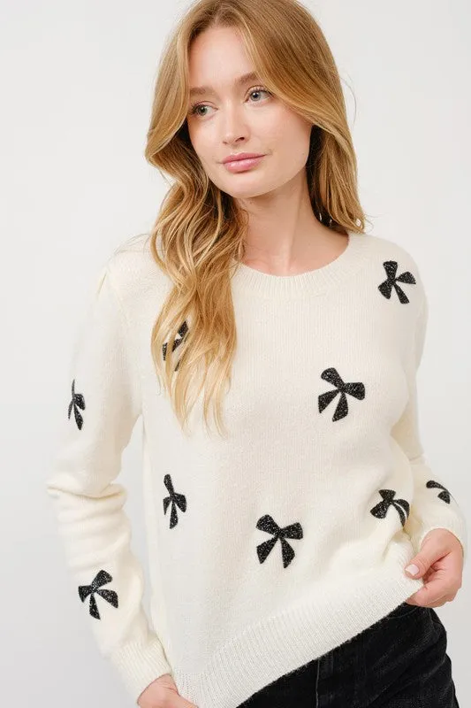 Bow Bead Sweater - Cream