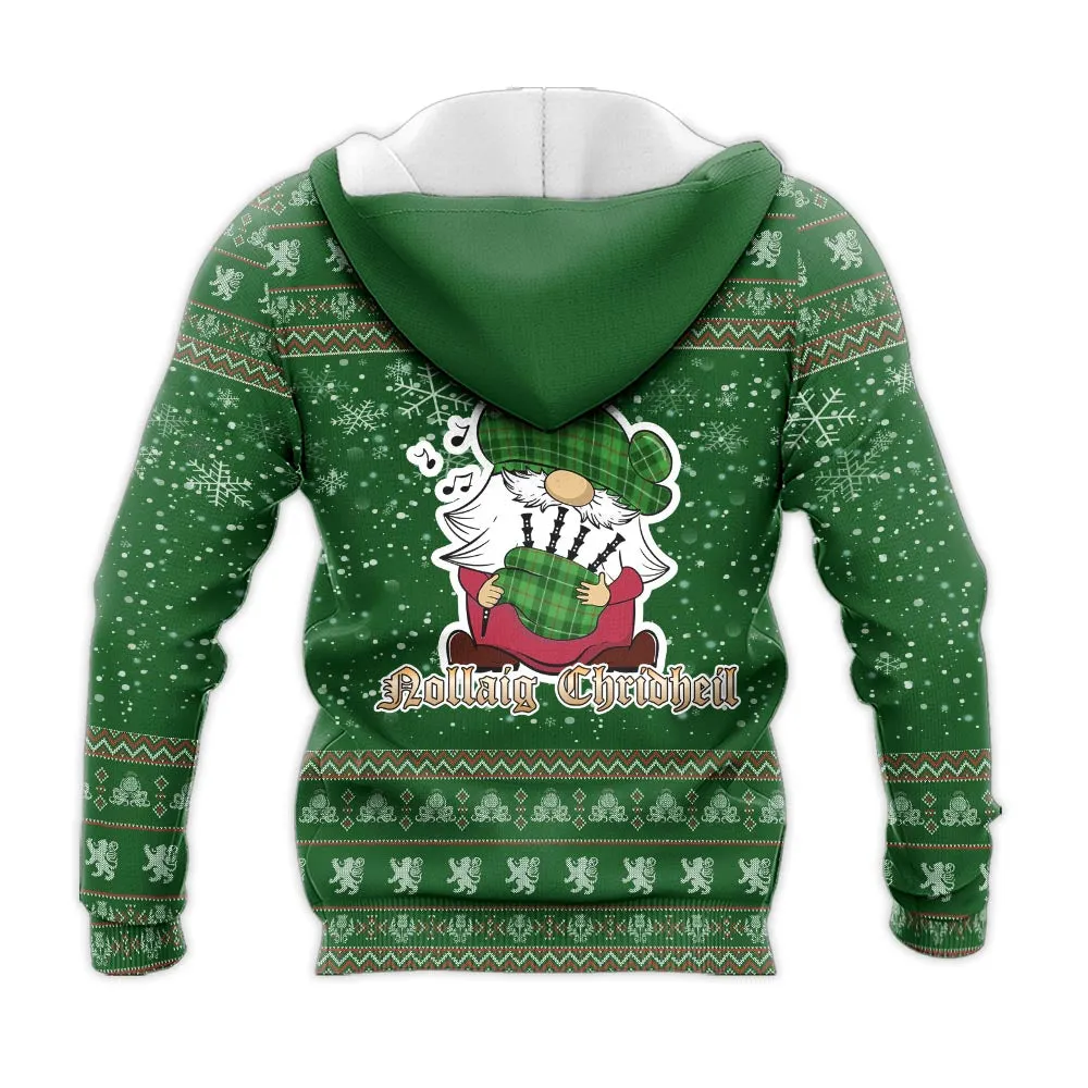 Boyle Clan Christmas Knitted Hoodie with Funny Gnome Playing Bagpipes