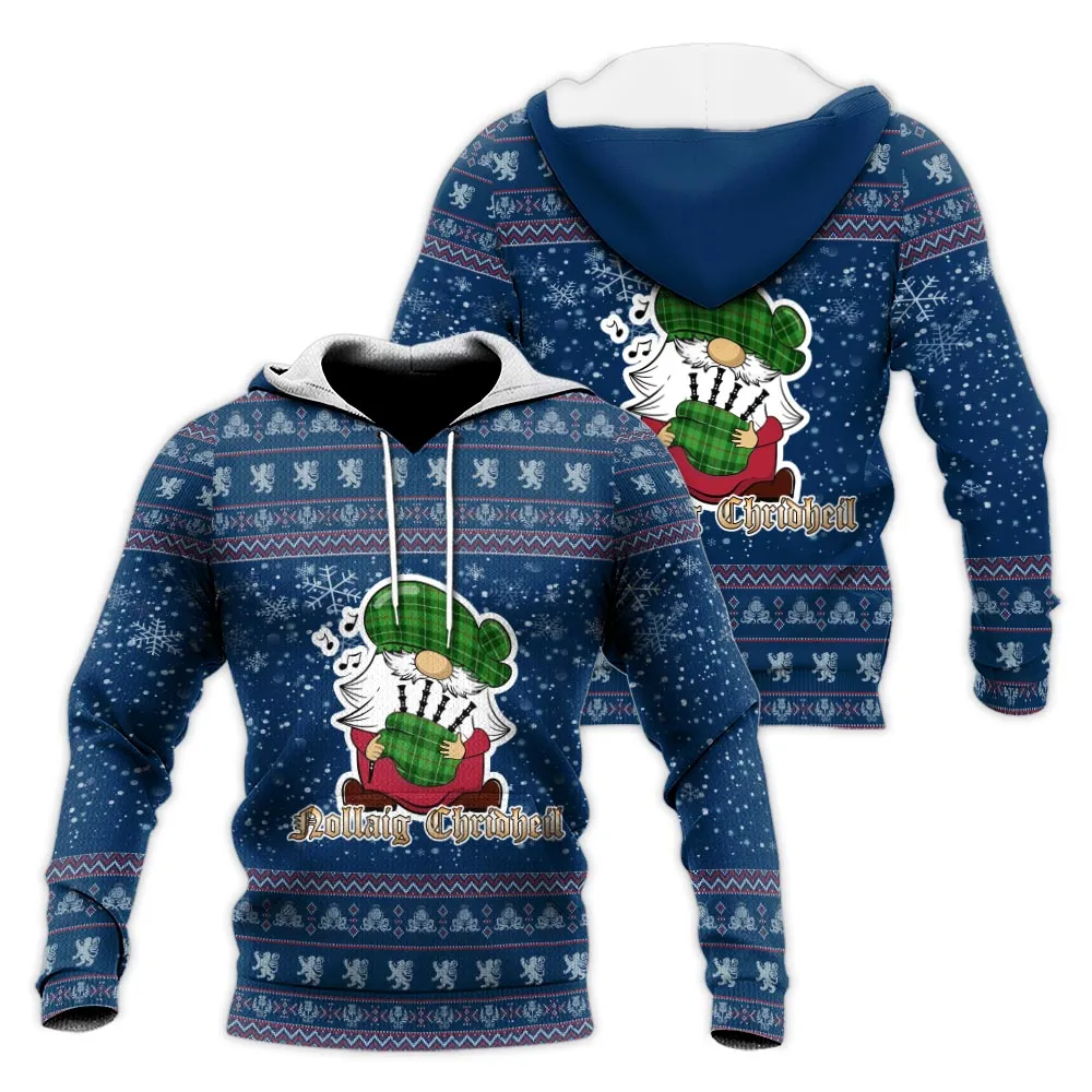 Boyle Clan Christmas Knitted Hoodie with Funny Gnome Playing Bagpipes