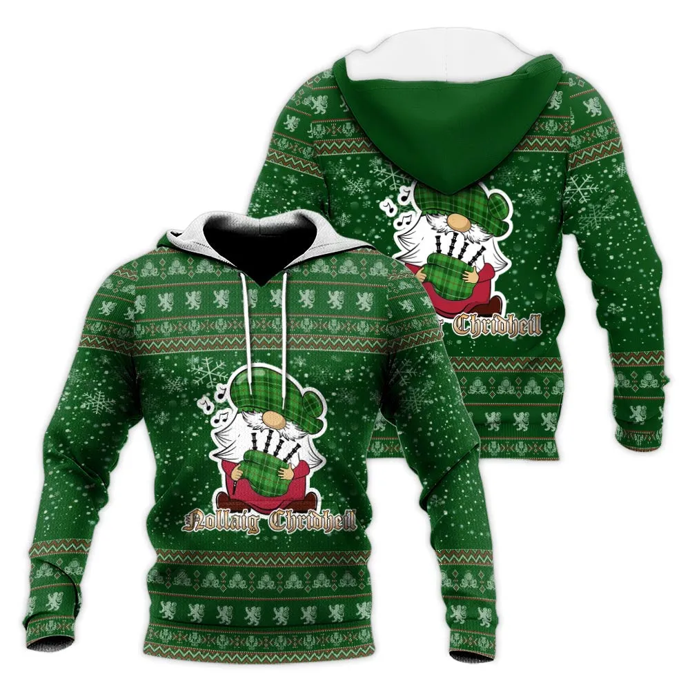 Boyle Clan Christmas Knitted Hoodie with Funny Gnome Playing Bagpipes