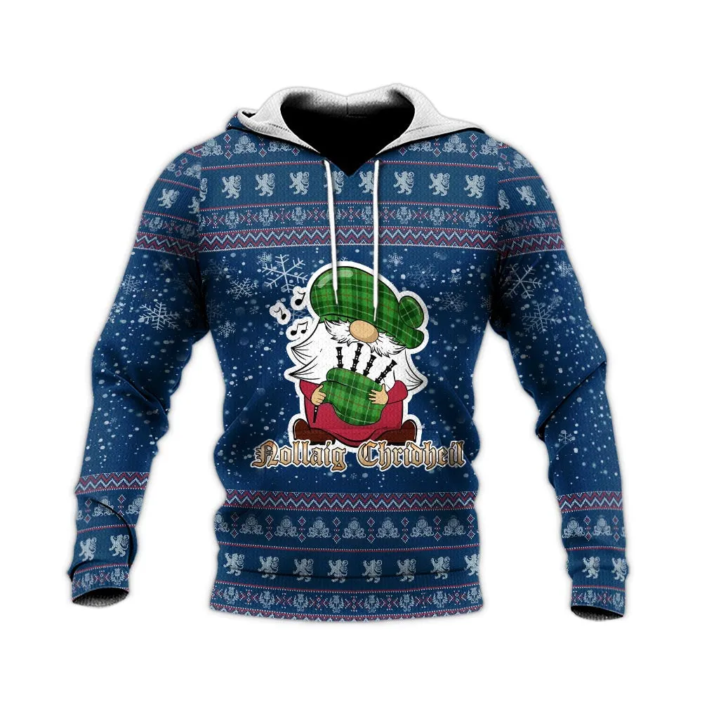 Boyle Clan Christmas Knitted Hoodie with Funny Gnome Playing Bagpipes