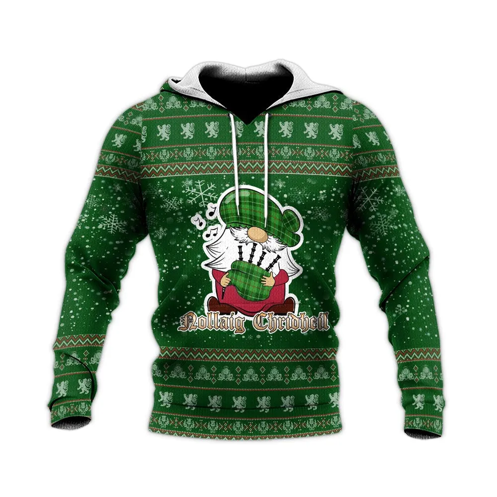 Boyle Clan Christmas Knitted Hoodie with Funny Gnome Playing Bagpipes