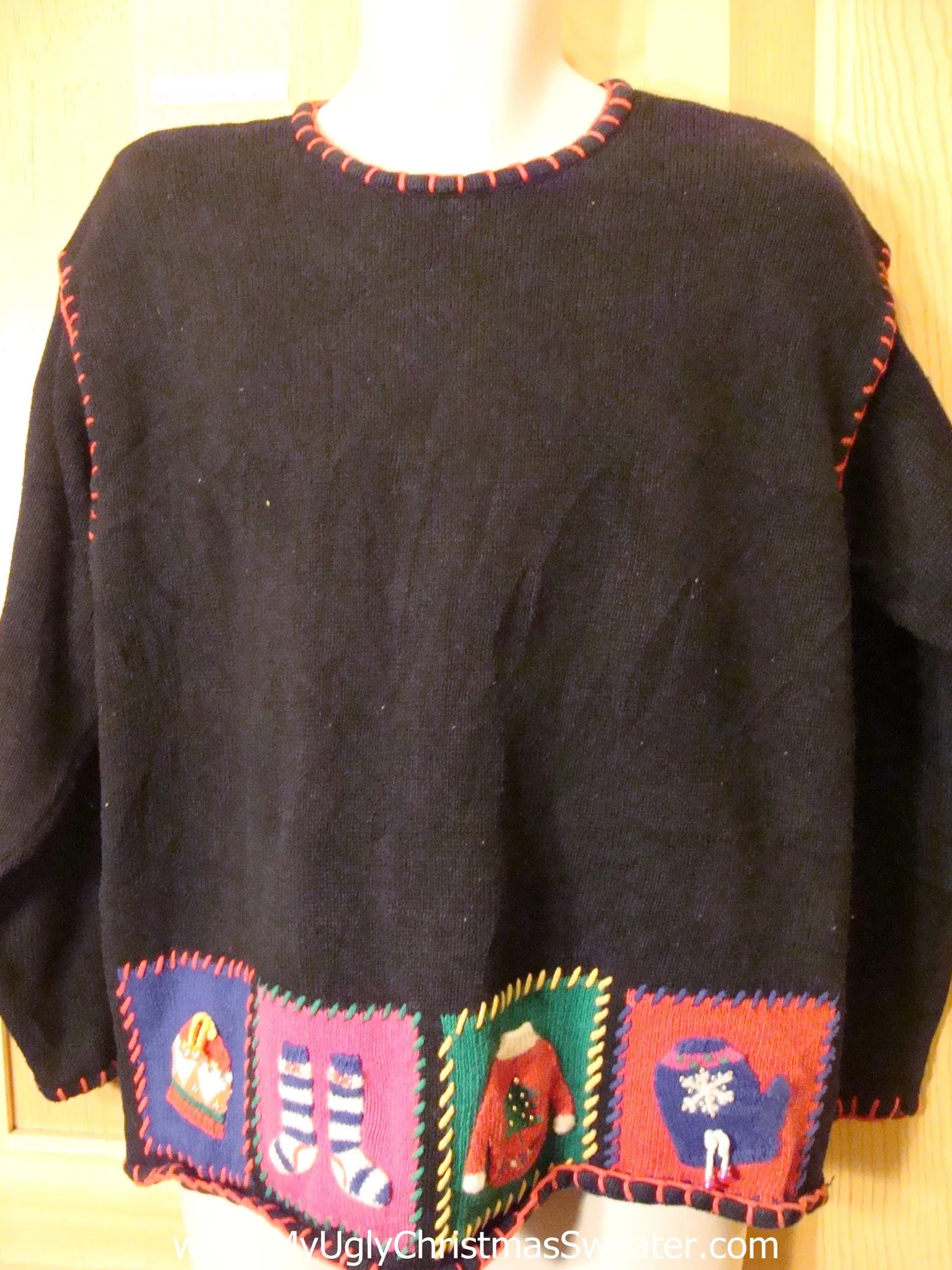 Cheap Ugly Christmas Sweater Pullover with Red Embroider Trim