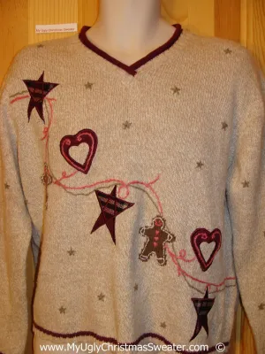 Cheap Ugly Year Round Sweater Gingerbread Men and Hearts