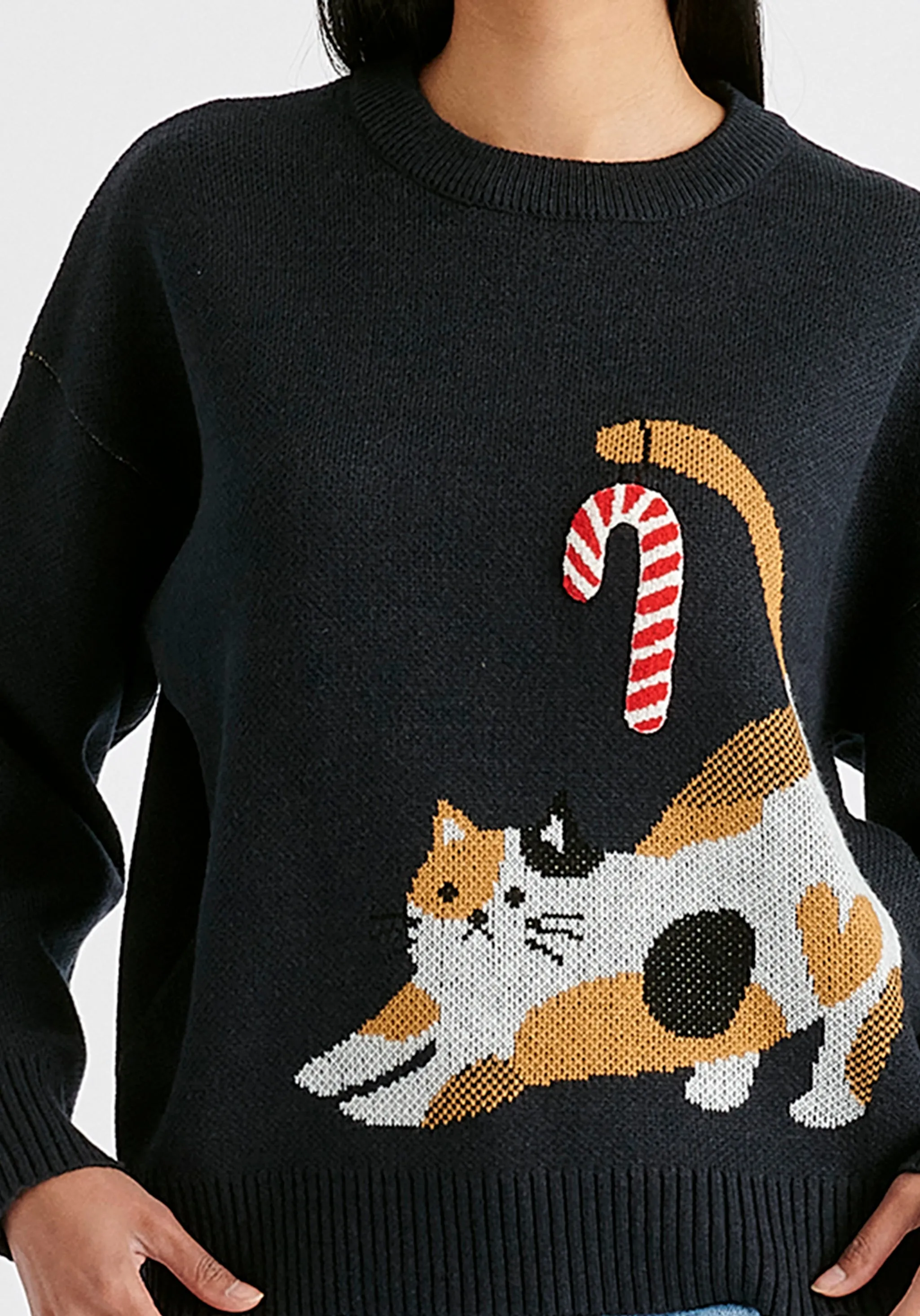 Christmas Jumper with Cat and Candy Cane