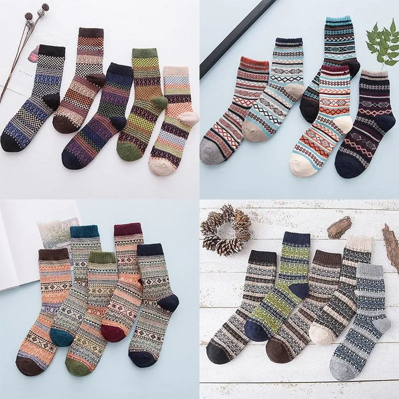 Cozy Striped Socks - Fuzzy Winter Wool Socks Set