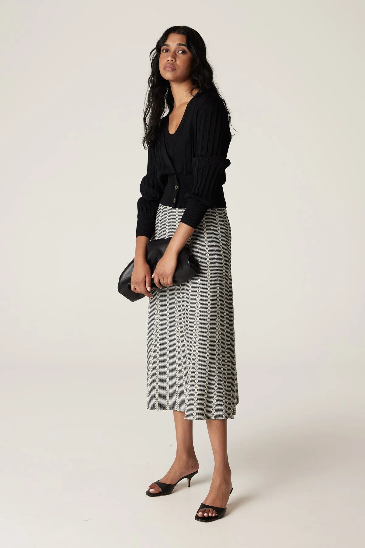 Crepe Pleat Cardigan - Black