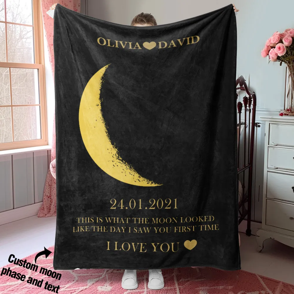 Custom Moon Phase Blanket Personalised Names Gift for Her