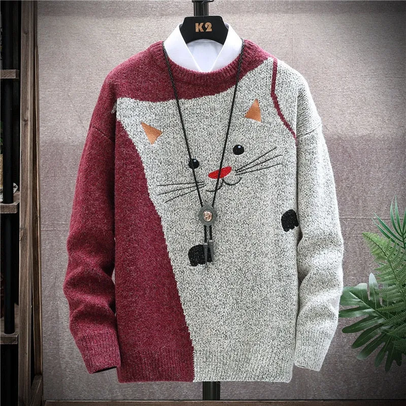 Cute Cat Embroidery Knitwear Sweater