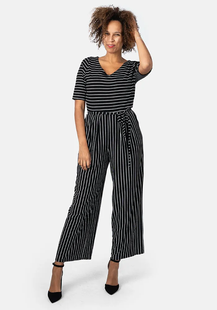 Dulcie Black & Ecru Stripe Culotte Leg Jumpsuit