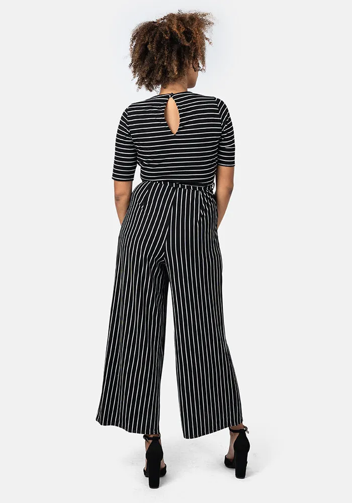 Dulcie Black & Ecru Stripe Culotte Leg Jumpsuit