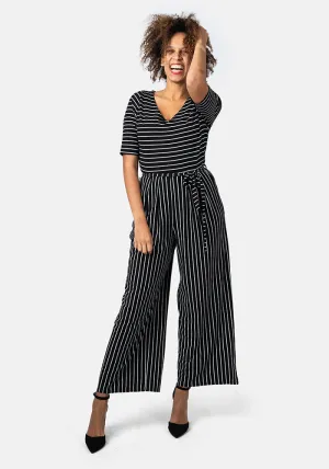 Dulcie Black & Ecru Stripe Culotte Leg Jumpsuit