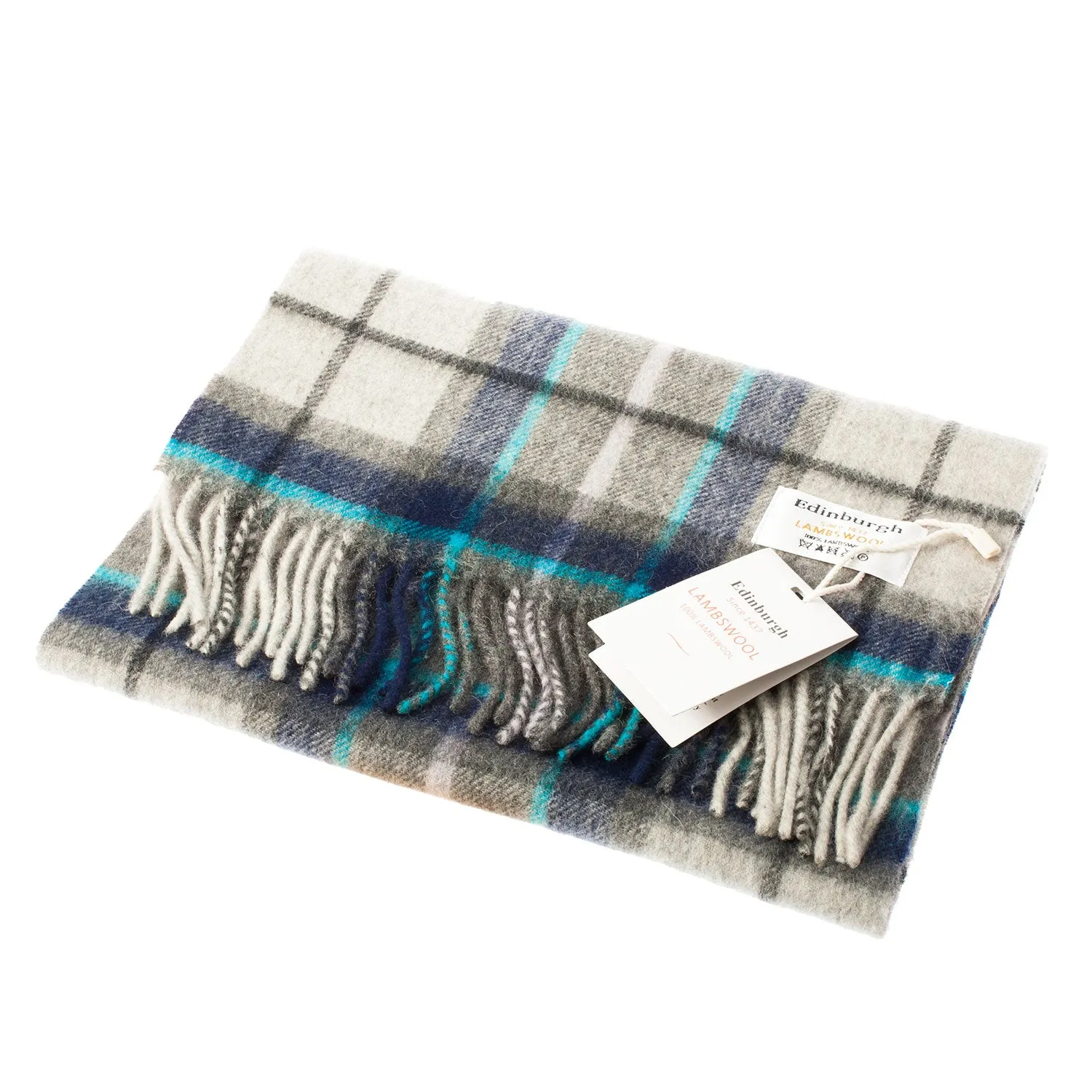 Edinburgh 100% Lambswool Scarf  Tweed Tartan Dover/Grey Check