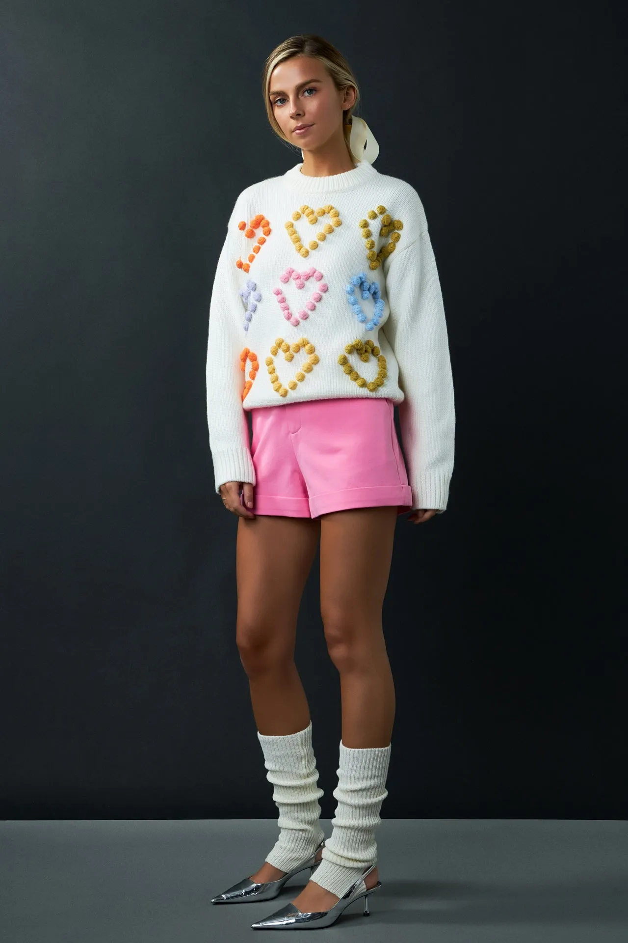 English Factory - Multicolor Heart Pom Sweater