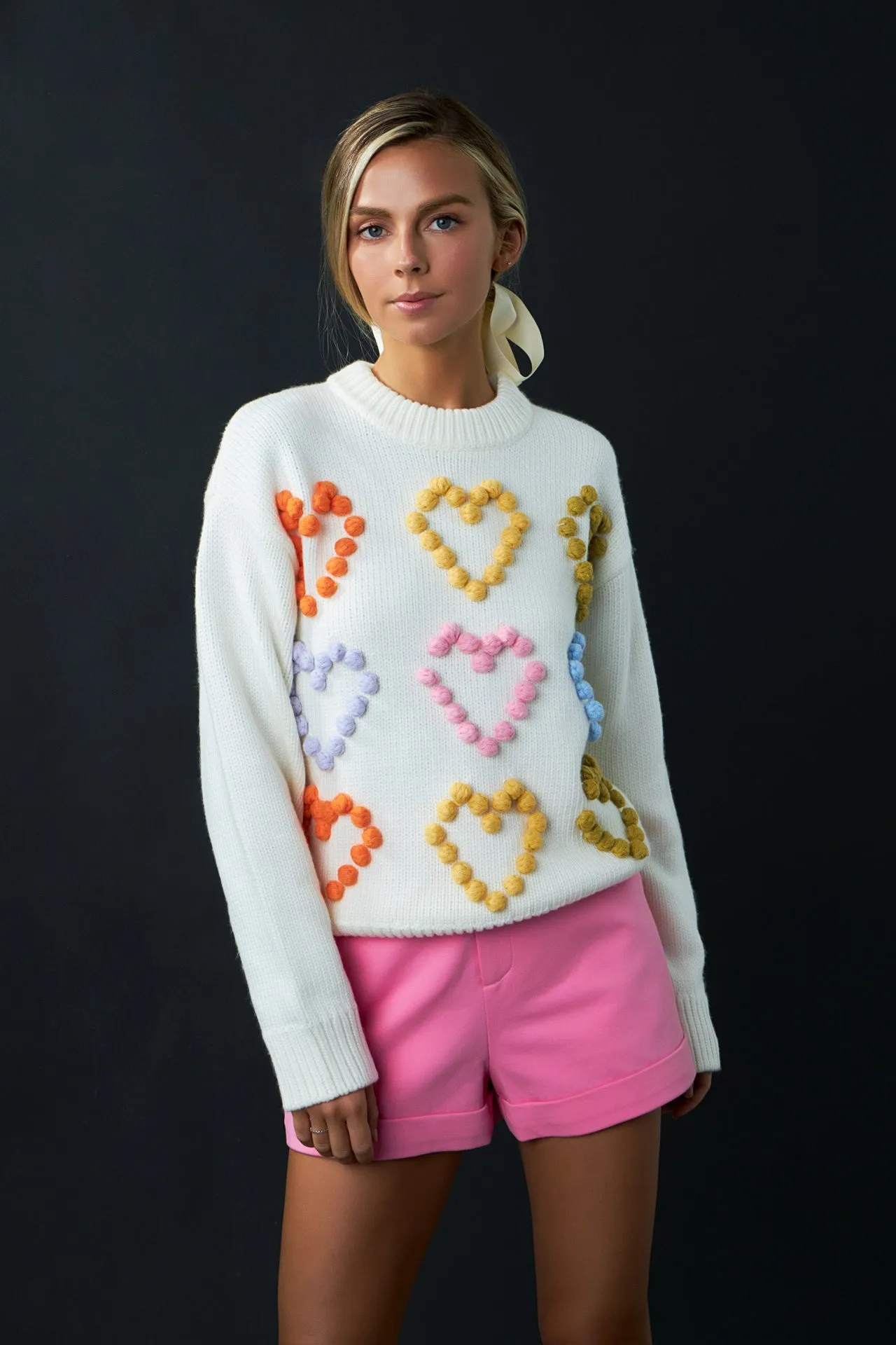 English Factory - Multicolor Heart Pom Sweater