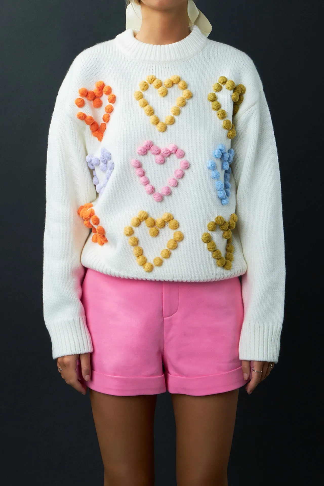 English Factory - Multicolor Heart Pom Sweater