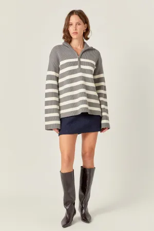 English Factory - Striped Half-Zip Relaxed Sweater