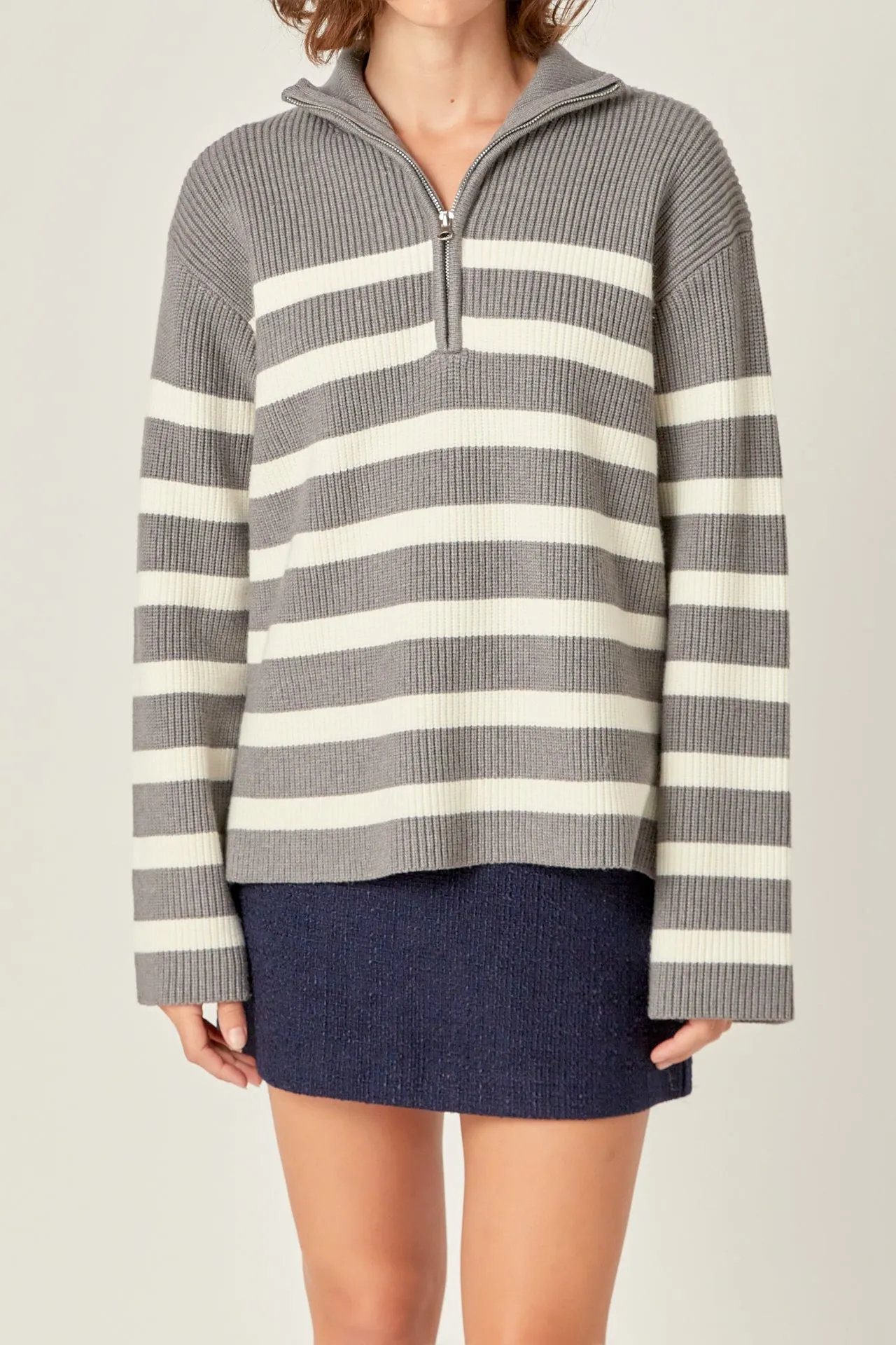 English Factory - Striped Half-Zip Relaxed Sweater