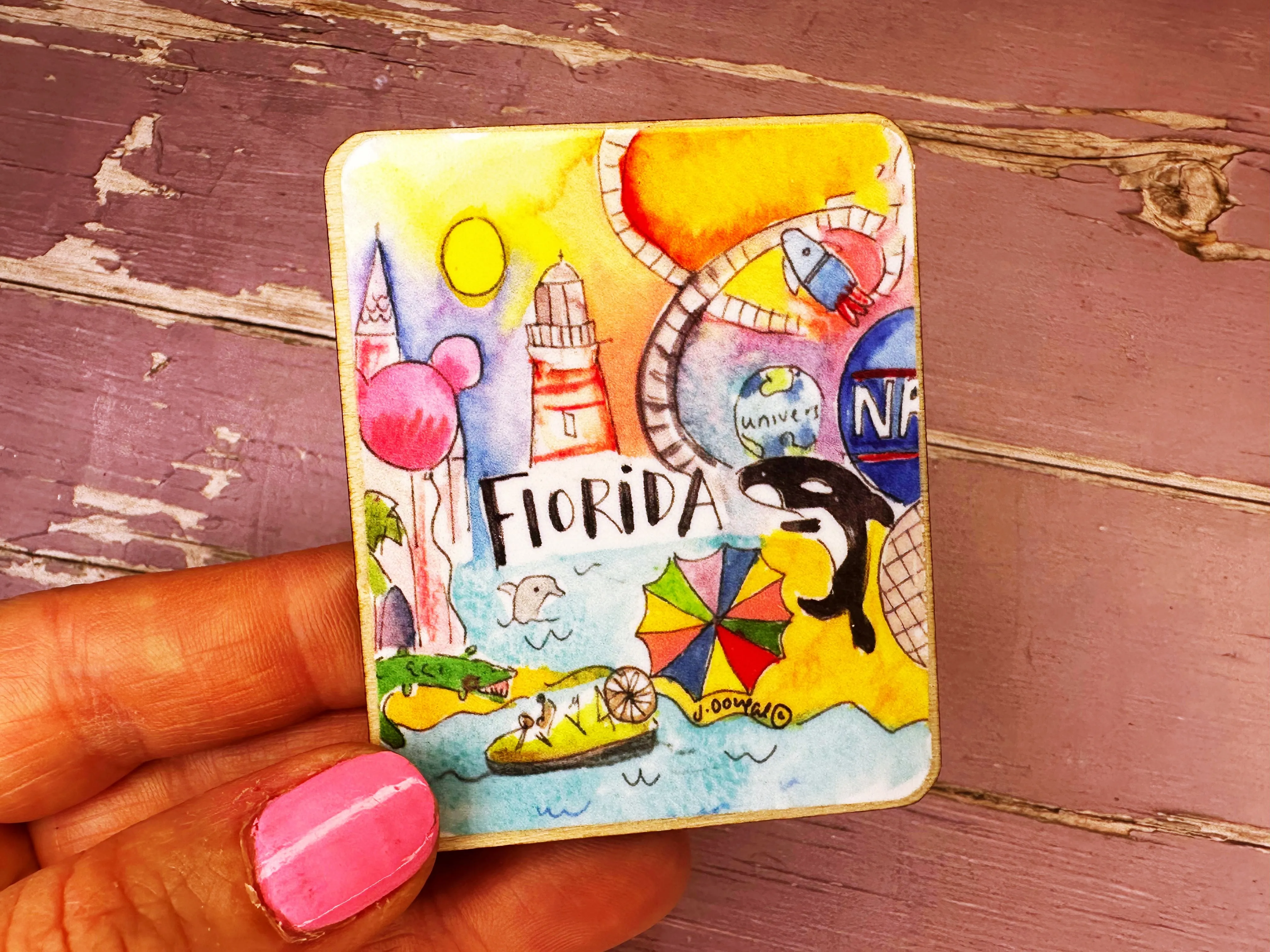 Florida USA Travel Cute Little City Wooden Magnet