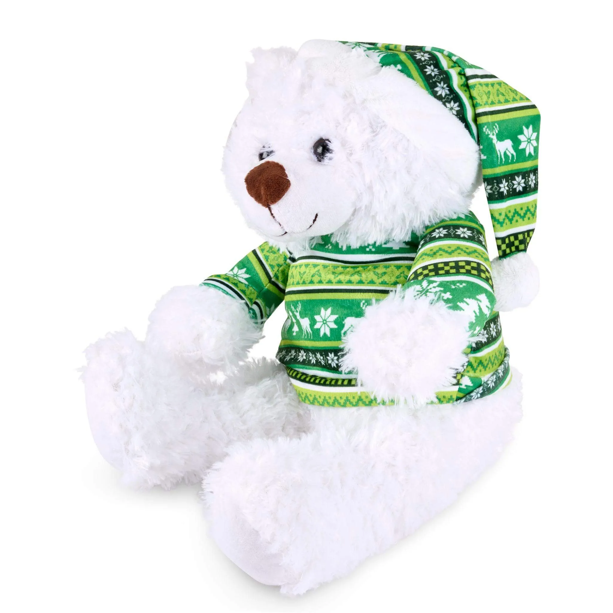 Fluffy Christmas Plush Bear Teddy Toy With Christmas Jumper & Hat -  48cm