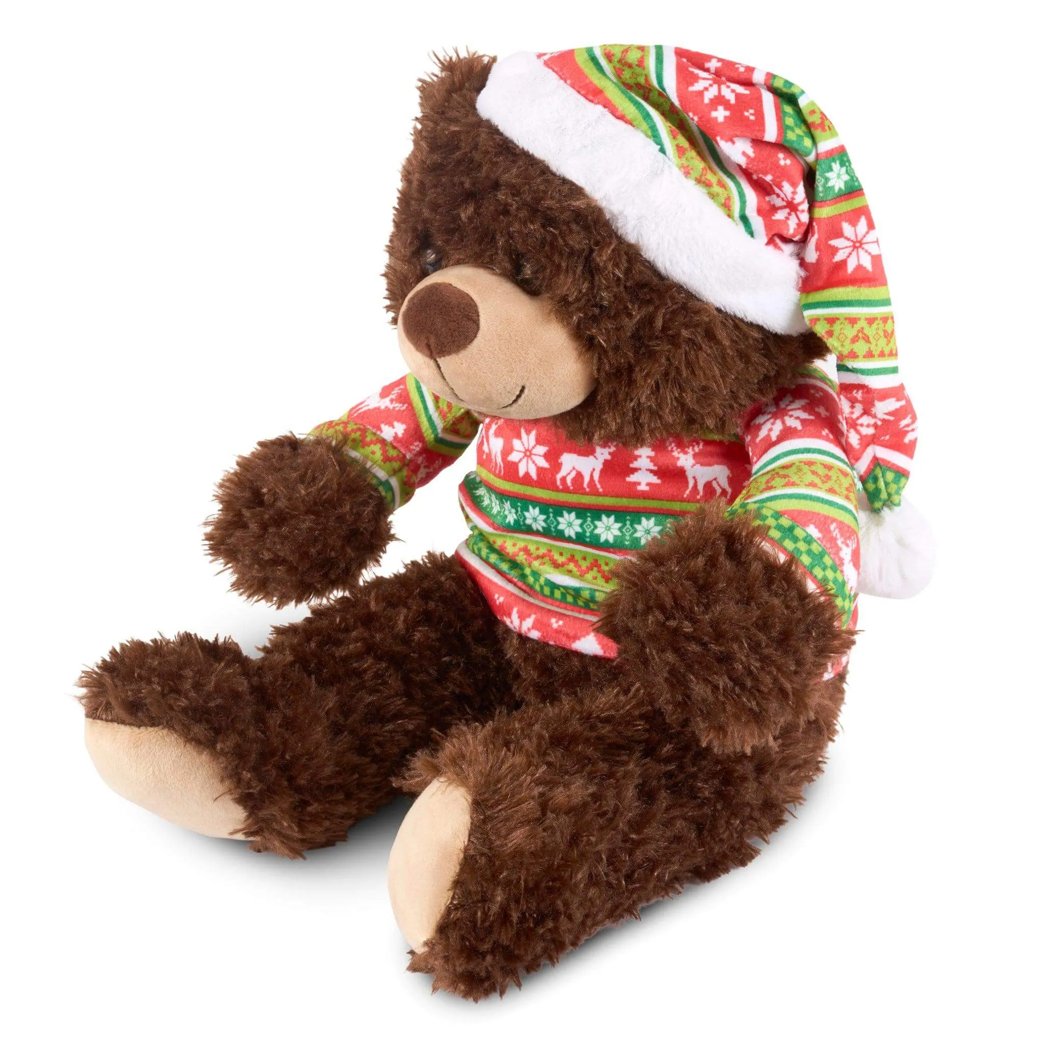 Fluffy Christmas Plush Bear Teddy Toy With Christmas Jumper & Hat -  48cm