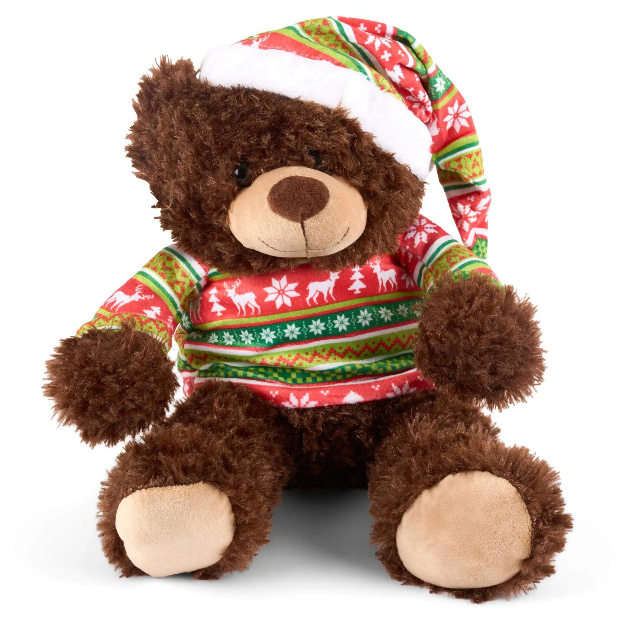 Fluffy Christmas Plush Bear Teddy Toy With Christmas Jumper & Hat -  48cm